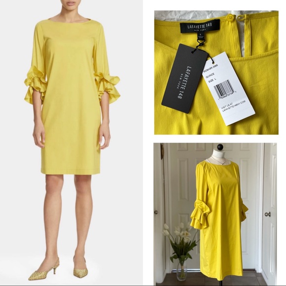 NWT Lafayette 148 Ruffle Sleeve Knee-length Dress - Picture 2 of 15